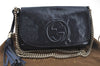 Auth GUCCI SOHO Tassel Chain Shoulder Cross Bag Enamel 336752 Navy Blue H9450