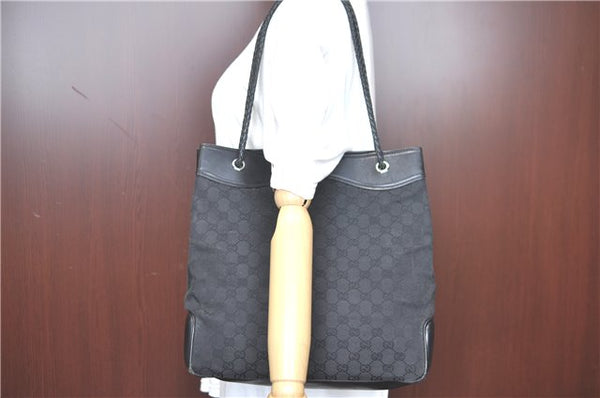 Authentic GUCCI Shoulder Tote Bag GG Canvas Leather 109141 Black H9451