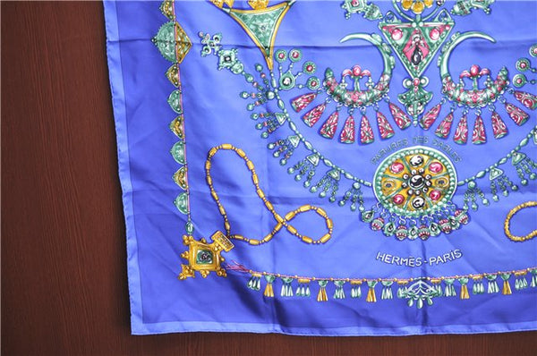 Authentic HERMES Carre 90 Scarf "PARURES DES SABLES" Silk Blue H9456