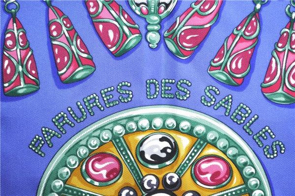 Authentic HERMES Carre 90 Scarf "PARURES DES SABLES" Silk Blue H9456