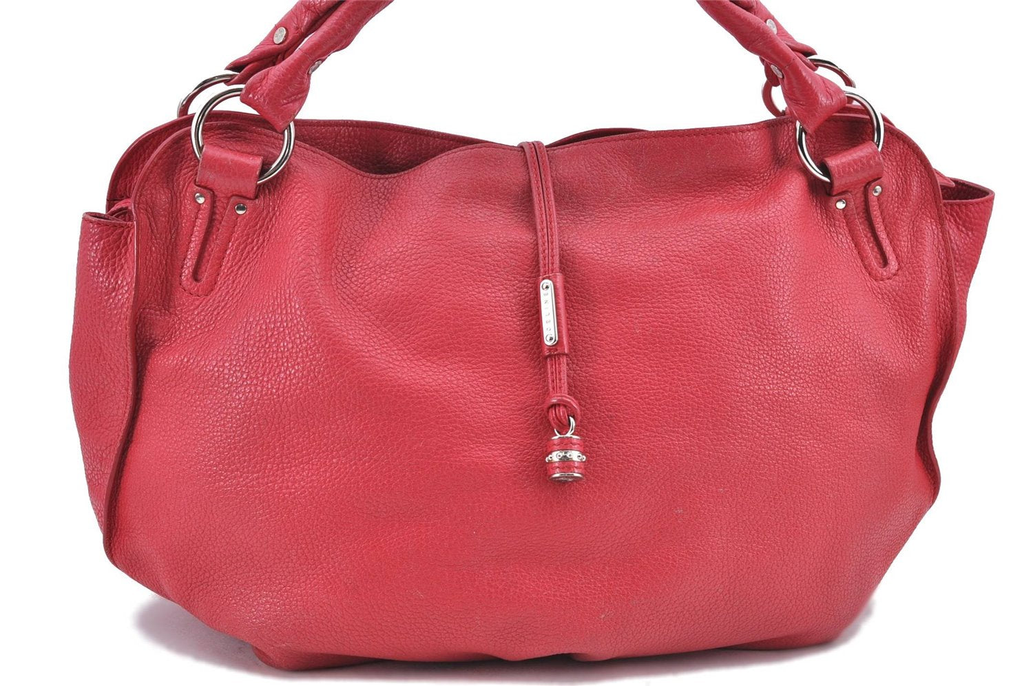 Authentic CELINE Shoulder Tote Bag Leather Red Pink H9457