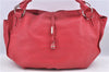 Authentic CELINE Shoulder Tote Bag Leather Red Pink H9457