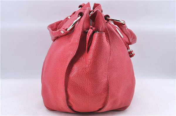 Authentic CELINE Shoulder Tote Bag Leather Red Pink H9457