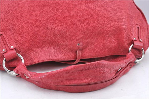 Authentic CELINE Shoulder Tote Bag Leather Red Pink H9457