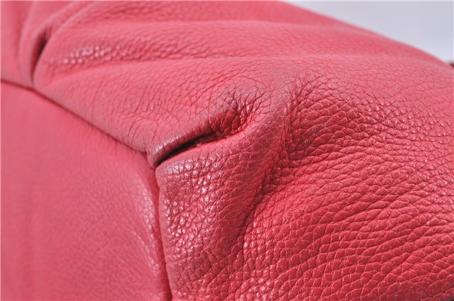 Authentic CELINE Shoulder Tote Bag Leather Red Pink H9457