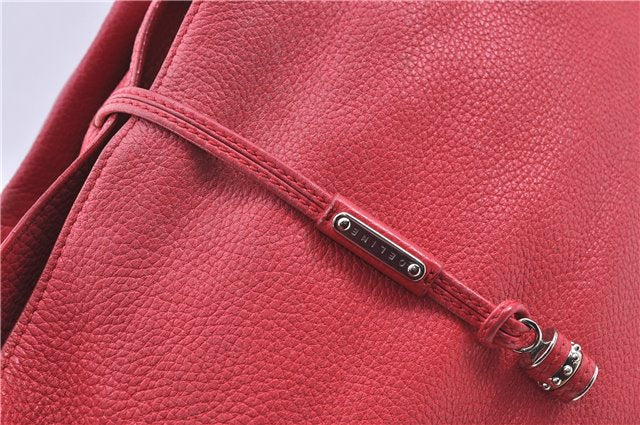 Authentic CELINE Shoulder Tote Bag Leather Red Pink H9457