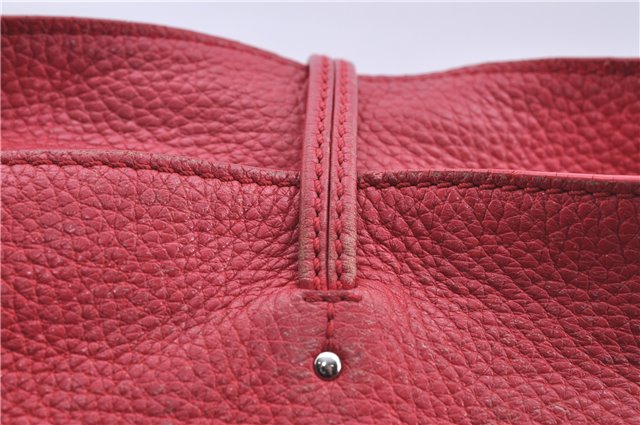 Authentic CELINE Shoulder Tote Bag Leather Red Pink H9457