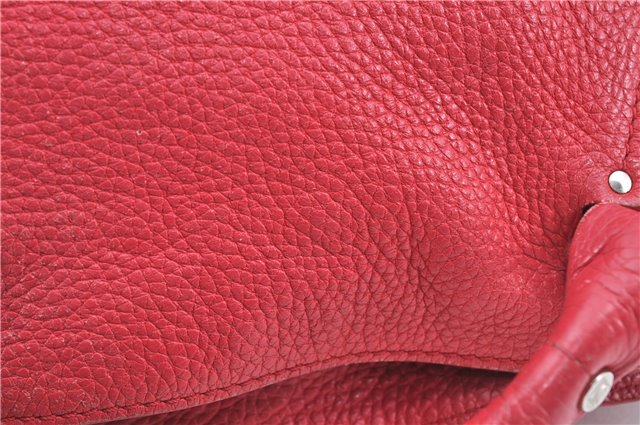 Authentic CELINE Shoulder Tote Bag Leather Red Pink H9457