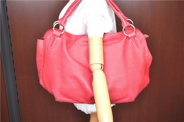 Authentic CELINE Shoulder Tote Bag Leather Red Pink H9457