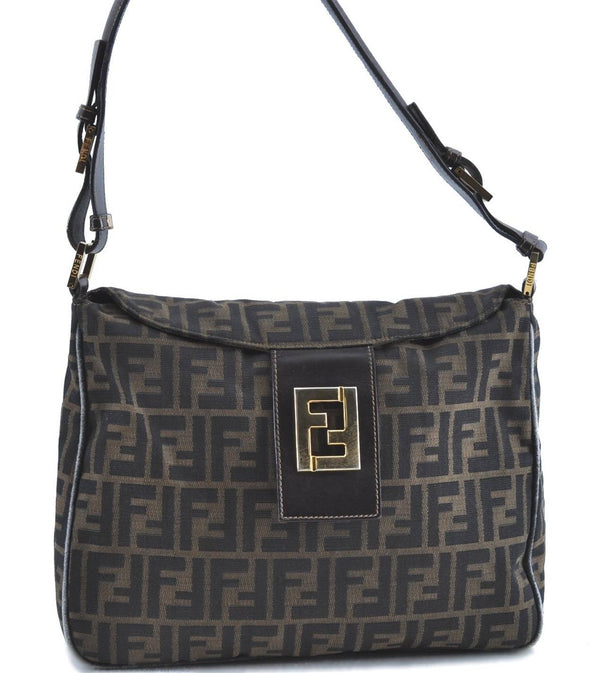 Authentic FENDI Zucca Shoulder Hand Bag Canvas Leather Brown H9462