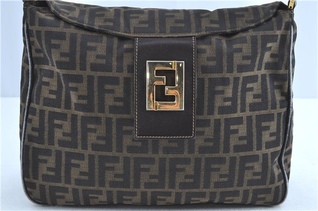 Authentic FENDI Zucca Shoulder Hand Bag Canvas Leather Brown H9462