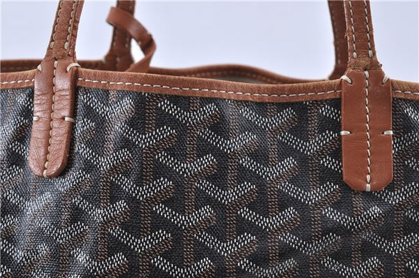 Auth Goyard Saint Louis PM Shoulder Tote Bag GG PVC Leather Black Brown H9473