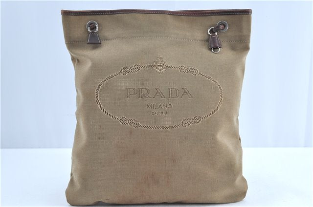 Authentic PRADA Canvas Leather Shoulder Cross Body Bag Brown H9476