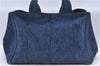 Authentic PRADA Canapa Canvas Tote Hand Bag B1877B Denim Blue H9480