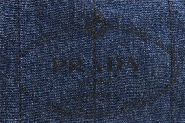 Authentic PRADA Canapa Canvas Tote Hand Bag B1877B Denim Blue H9480