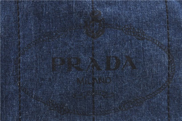 Authentic PRADA Canapa Canvas Tote Hand Bag B1877B Denim Blue H9480