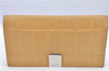 Authentic CHANEL Chocolate Bar Long Wallet Purse Calf Skin Beige CC H9482