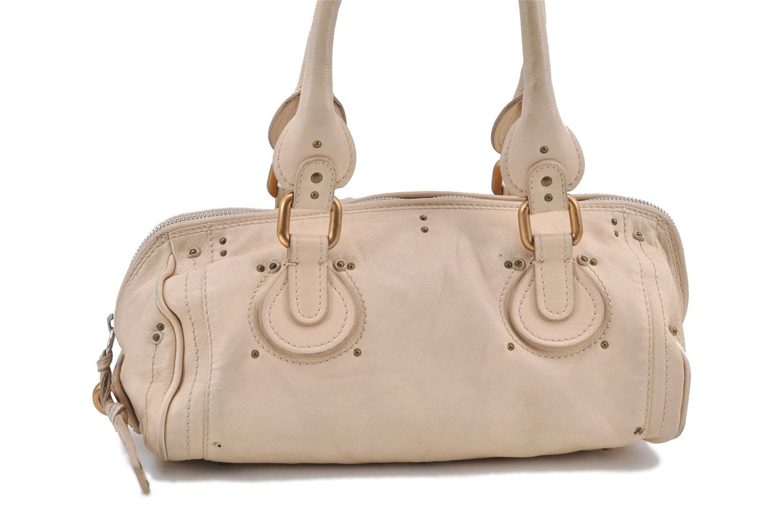 Authentic Chloe Paddington Leather Shoulder Hand Bag Ivory H9486