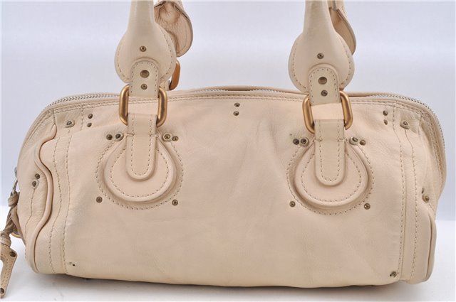 Authentic Chloe Paddington Leather Shoulder Hand Bag Ivory H9486