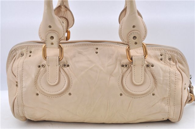 Authentic Chloe Paddington Leather Shoulder Hand Bag Ivory H9486