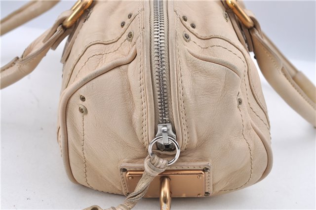 Authentic Chloe Paddington Leather Shoulder Hand Bag Ivory H9486