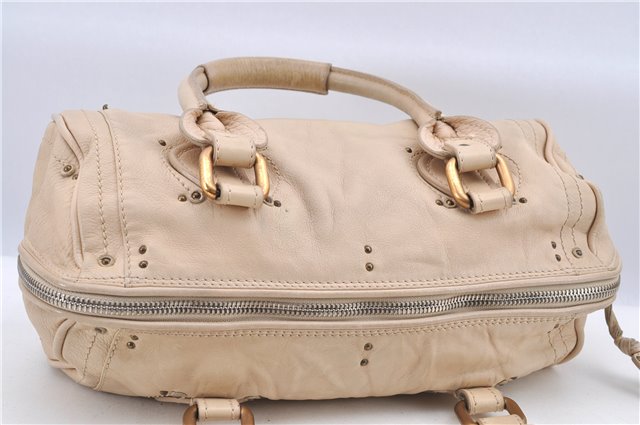 Authentic Chloe Paddington Leather Shoulder Hand Bag Ivory H9486