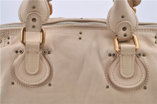 Authentic Chloe Paddington Leather Shoulder Hand Bag Ivory H9486