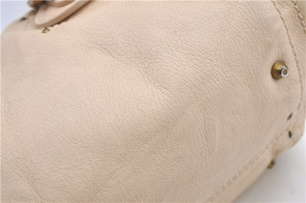 Authentic Chloe Paddington Leather Shoulder Hand Bag Ivory H9486