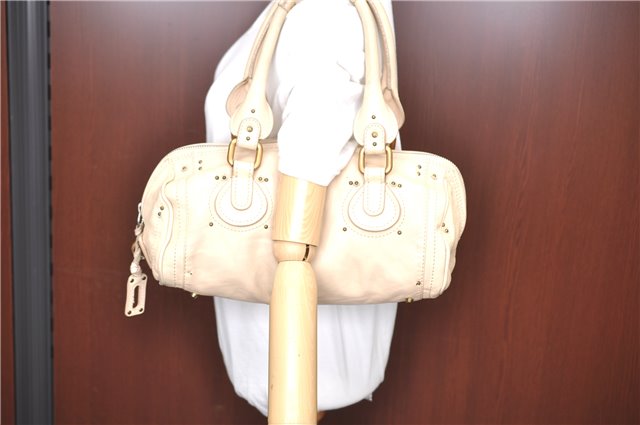 Authentic Chloe Paddington Leather Shoulder Hand Bag Ivory H9486