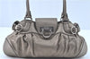 Authentic Ferragamo Gancini Leather Shoulder Tote Bag Silver H9492