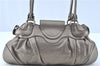 Authentic Ferragamo Gancini Leather Shoulder Tote Bag Silver H9492