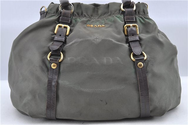 Authentic PRADA Nylon Leather 2Way Shoulder Hand Bag Khaki Green H9493