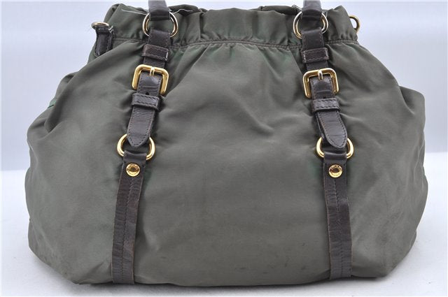 Authentic PRADA Nylon Leather 2Way Shoulder Hand Bag Khaki Green H9493