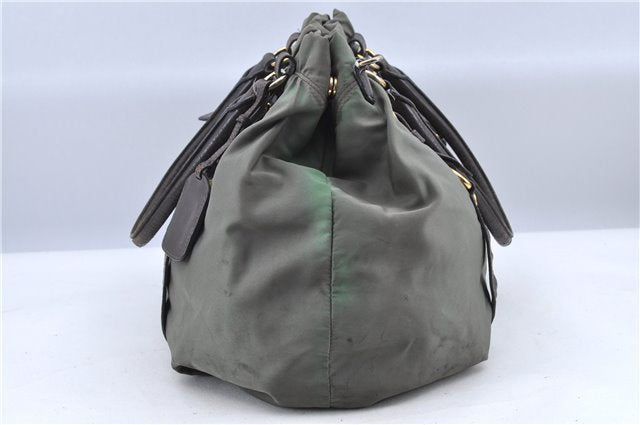 Authentic PRADA Nylon Leather 2Way Shoulder Hand Bag Khaki Green H9493