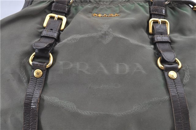 Authentic PRADA Nylon Leather 2Way Shoulder Hand Bag Khaki Green H9493