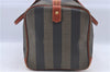 Authentic FENDI Pequin Pattern PVC Leather Boston Hand Bag Brown Black H9495