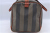 Authentic FENDI Pequin Pattern PVC Leather Boston Hand Bag Brown Black H9495