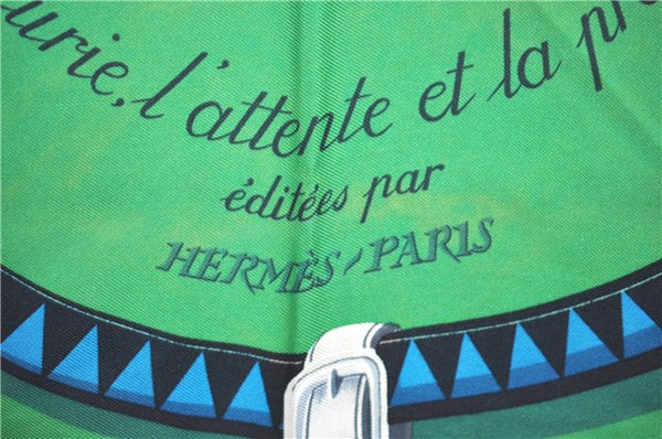 Authentic HERMES Carre 90 Scarf "Couvertures et Tenues du Jour" Silk Green H9498