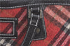 Authentic BURBERRY BLUE LABEL Check Hand Tote Bag Wool Leather Red H9499