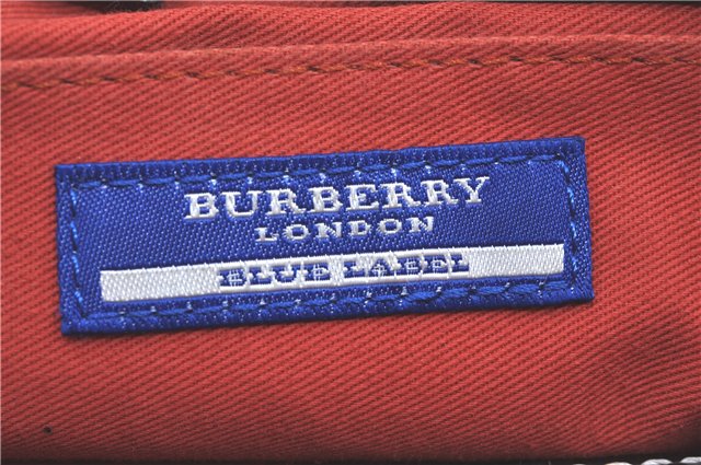 Authentic BURBERRY BLUE LABEL Check Hand Tote Bag Wool Leather Red H9499