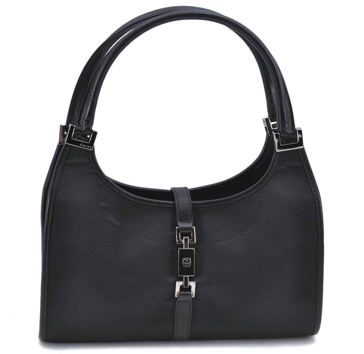 Authentic GUCCI Jackie Shoulder Hand Bag Satin Nylon Leather 0021068 Black H9501