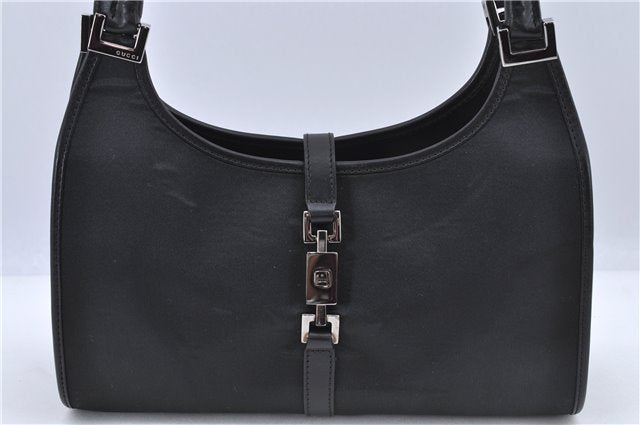 Authentic GUCCI Jackie Shoulder Hand Bag Satin Nylon Leather 0021068 Black H9501
