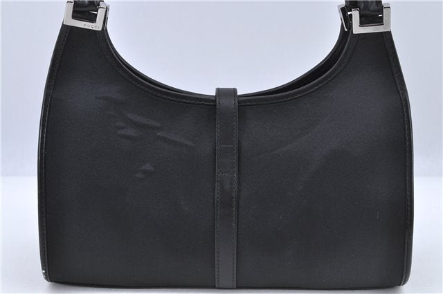 Authentic GUCCI Jackie Shoulder Hand Bag Satin Nylon Leather 0021068 Black H9501