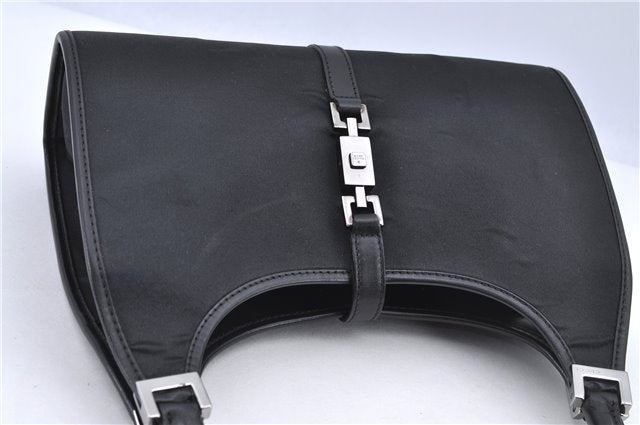 Authentic GUCCI Jackie Shoulder Hand Bag Satin Nylon Leather 0021068 Black H9501