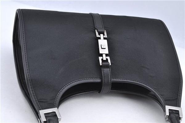 Authentic GUCCI Jackie Shoulder Hand Bag Satin Nylon Leather 0021068 Black H9501