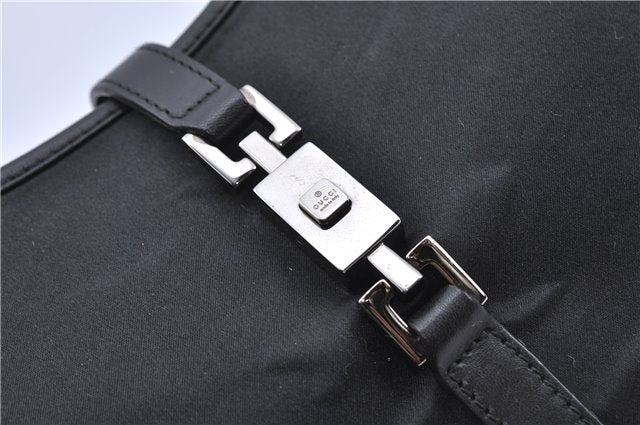 Authentic GUCCI Jackie Shoulder Hand Bag Satin Nylon Leather 0021068 Black H9501
