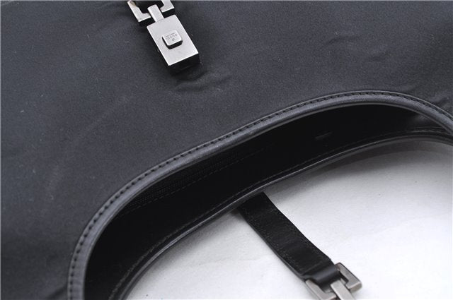 Authentic GUCCI Jackie Shoulder Hand Bag Satin Nylon Leather 0021068 Black H9501