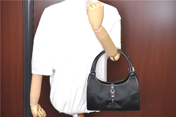 Authentic GUCCI Jackie Shoulder Hand Bag Satin Nylon Leather 0021068 Black H9501