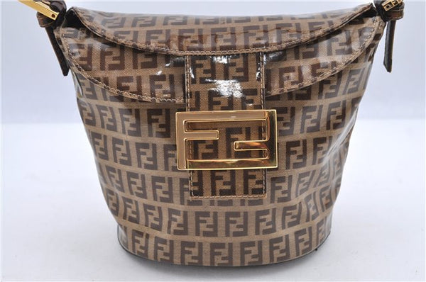 Authentic FENDI Zucchino Shoulder Bag PVC Leather Brown H9511