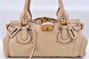 Authentic Chloe Paddington Leather Shoulder Hand Bag Beige Ivory H9512